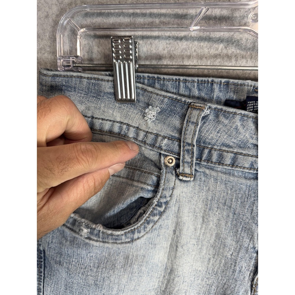 One Tuff Babe Jeans Womens 9/10 Blue Stretch Flare Denim Light Wash Distressed - Picture 7 of 15